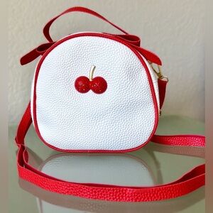 Jeweled Cherry Emblem Red White Convertible Crossbody Top Handle Bag New